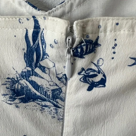 NEW Avec Les Filles Dress Size 12 Blue‎ White Nautical Mermaid Ocean Beach Midi - Picture 14 of 16